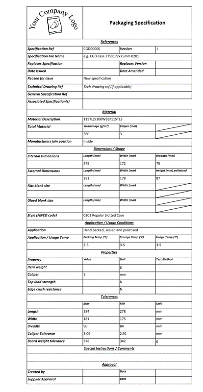 Corrugated case spec example